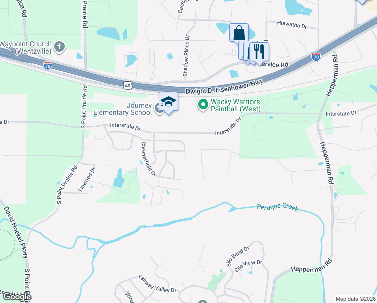 map of restaurants, bars, coffee shops, grocery stores, and more near 239 New Richmond Drive in Wentzville