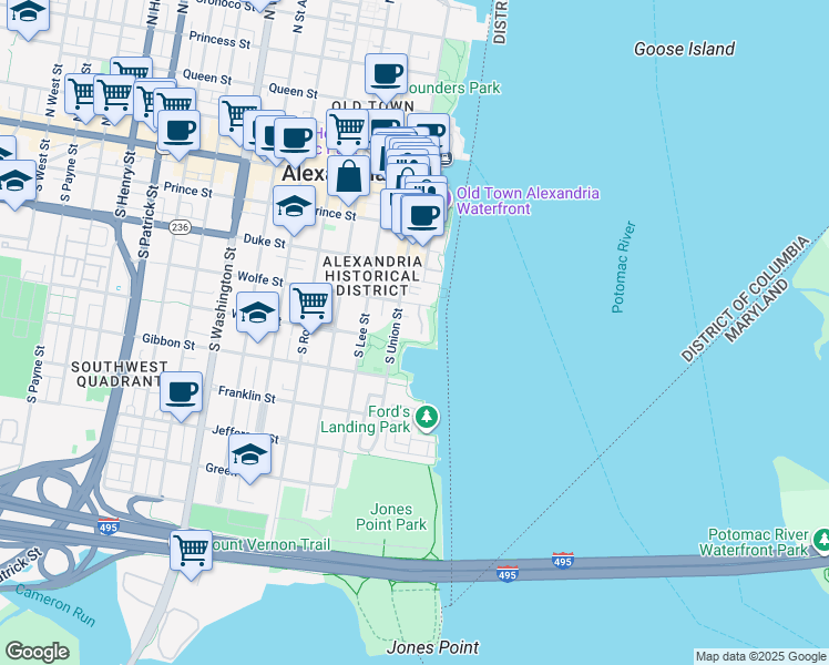 map of restaurants, bars, coffee shops, grocery stores, and more near 19 Wilkes Street in Alexandria