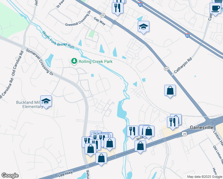 map of restaurants, bars, coffee shops, grocery stores, and more near 14736 Links Pond Circle in Gainesville