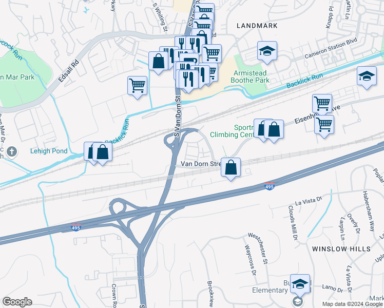 map of restaurants, bars, coffee shops, grocery stores, and more near 933 Harrison Circle in Alexandria