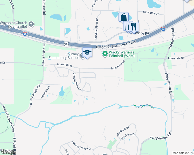 map of restaurants, bars, coffee shops, grocery stores, and more near 239 New Richmond Drive in Wentzville