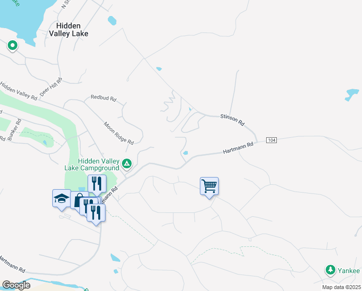 map of restaurants, bars, coffee shops, grocery stores, and more near 19602 Hartmann Road in Hidden Valley Lake