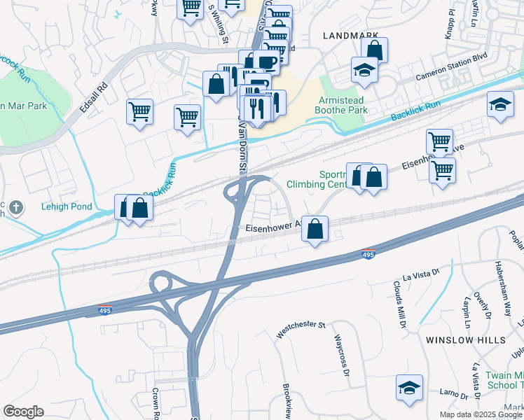 map of restaurants, bars, coffee shops, grocery stores, and more near 933 Harrison Circle in Alexandria