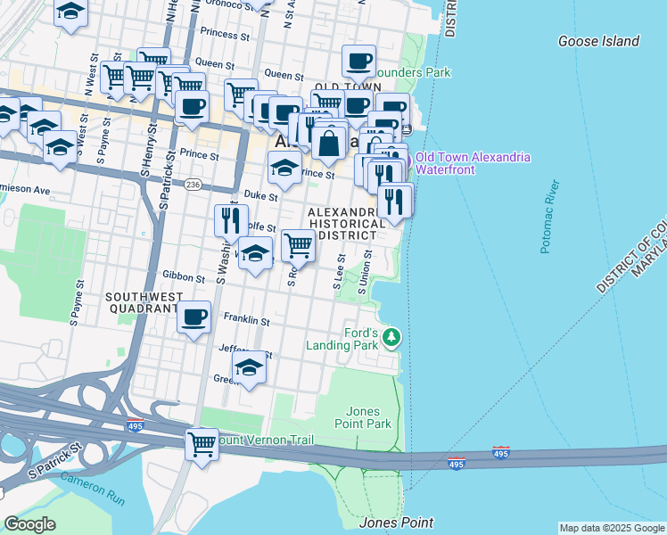 map of restaurants, bars, coffee shops, grocery stores, and more near 207 Wilkes Street in Alexandria