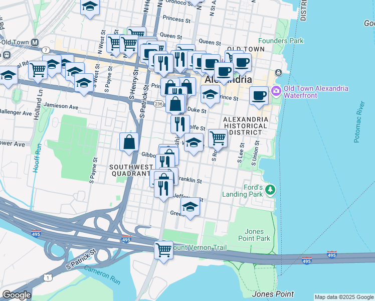 map of restaurants, bars, coffee shops, grocery stores, and more near 509 South Saint Asaph Street in Alexandria