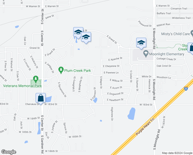 map of restaurants, bars, coffee shops, grocery stores, and more near 726 South Cypress Street in Gardner