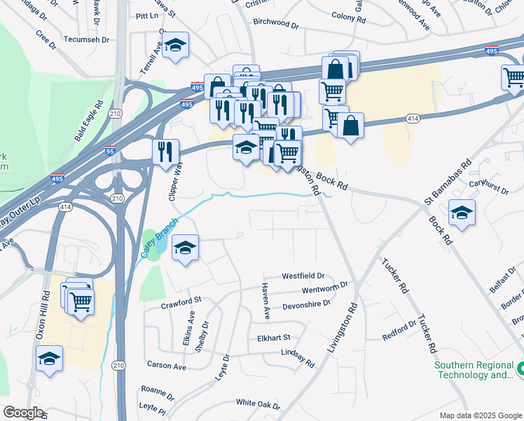 map of restaurants, bars, coffee shops, grocery stores, and more near in Oxon Hill