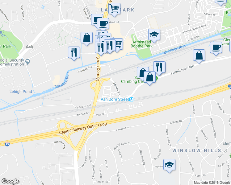 map of restaurants, bars, coffee shops, grocery stores, and more near 58 Cowling Court in Alexandria