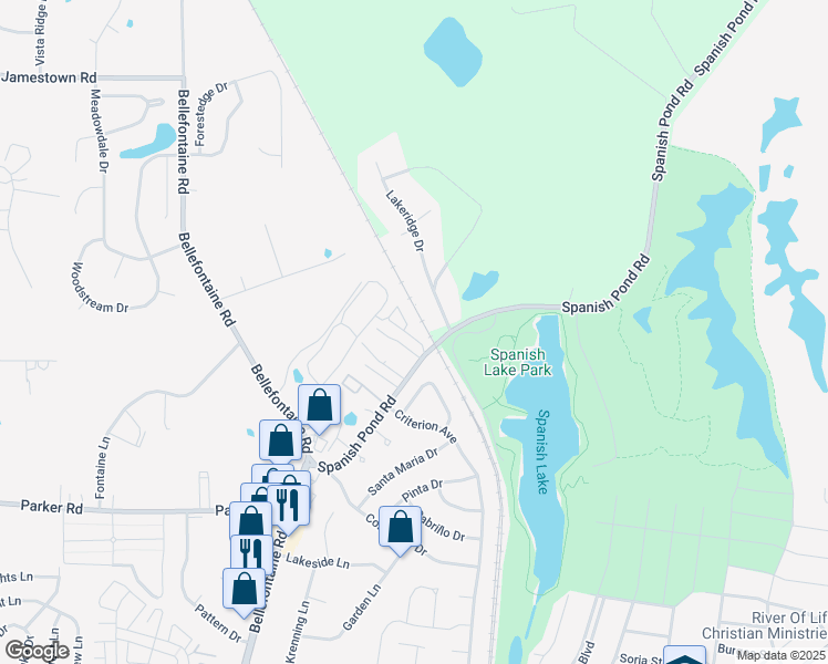 map of restaurants, bars, coffee shops, grocery stores, and more near 12511 James Patrick Lane in St. Louis