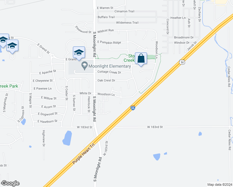 map of restaurants, bars, coffee shops, grocery stores, and more near 859 South Woodson Court in Gardner