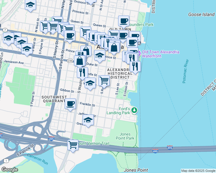 map of restaurants, bars, coffee shops, grocery stores, and more near 307 Wilkes Street in Alexandria