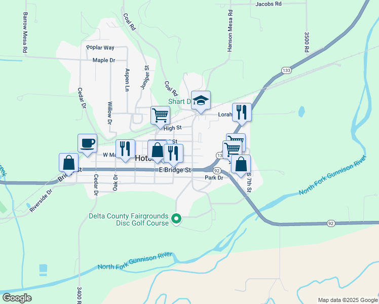 map of restaurants, bars, coffee shops, grocery stores, and more near 270 4th St in Hotchkiss