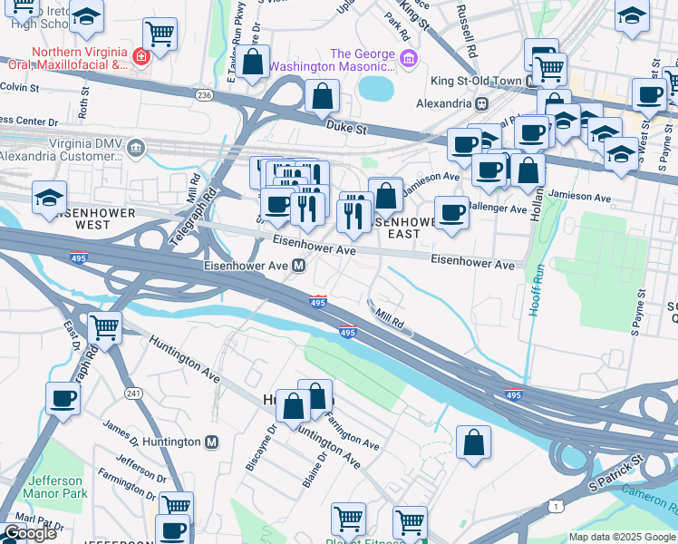 map of restaurants, bars, coffee shops, grocery stores, and more near Port Street in Alexandria