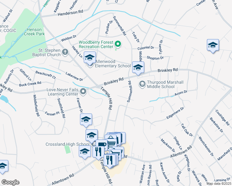 map of restaurants, bars, coffee shops, grocery stores, and more near 4700 Tamworth Court in Temple Hills