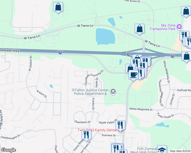 map of restaurants, bars, coffee shops, grocery stores, and more near 873 Hyde Drive in O'Fallon