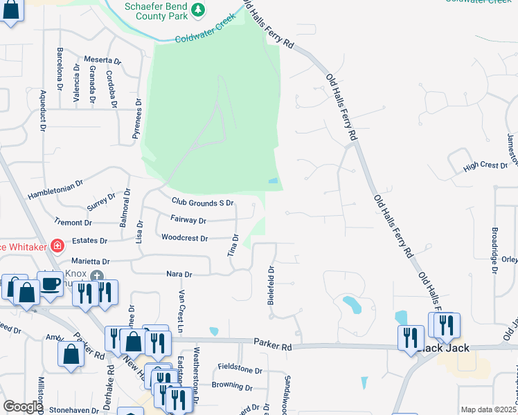 map of restaurants, bars, coffee shops, grocery stores, and more near 8 Fairway Court in Florissant