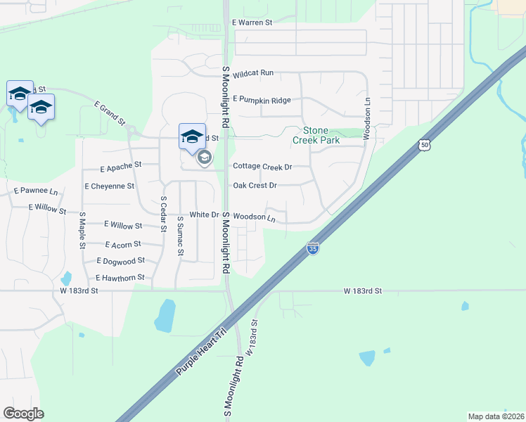 map of restaurants, bars, coffee shops, grocery stores, and more near 892 South Woodson Court in Gardner
