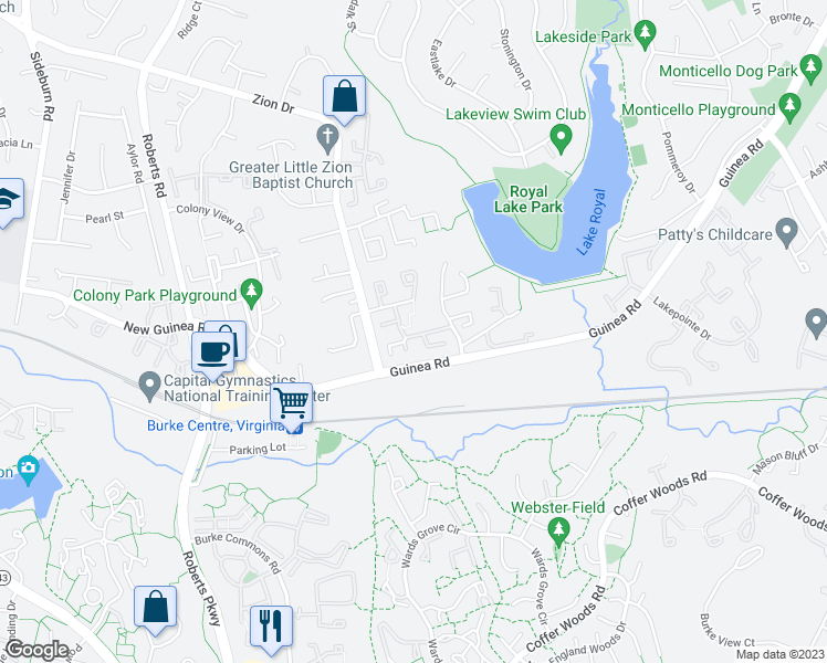map of restaurants, bars, coffee shops, grocery stores, and more near 5522 Bridgewood Drive in Fairfax
