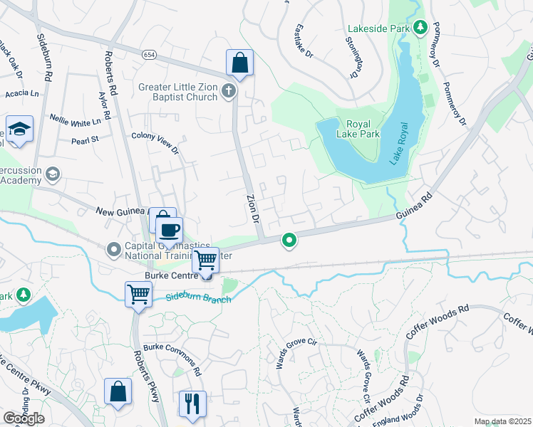 map of restaurants, bars, coffee shops, grocery stores, and more near 5511 Akridge Court in Fairfax