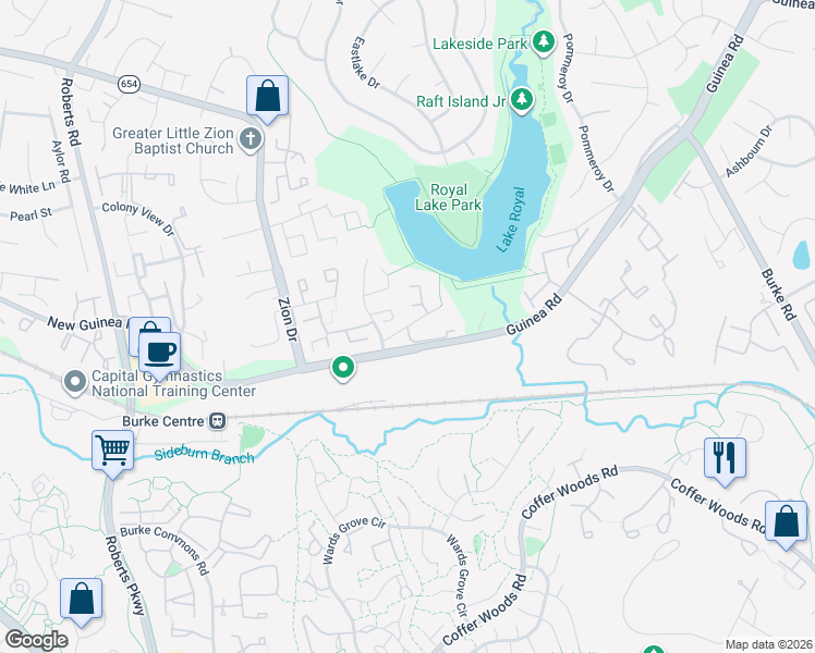 map of restaurants, bars, coffee shops, grocery stores, and more near 14 Paxford Court in Fairfax