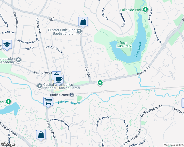 map of restaurants, bars, coffee shops, grocery stores, and more near 5511 Akridge Court in Fairfax
