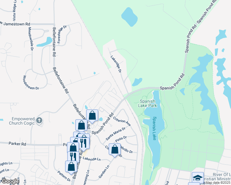 map of restaurants, bars, coffee shops, grocery stores, and more near 12511 James Patrick Lane in St. Louis