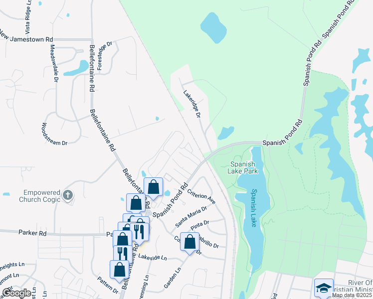 map of restaurants, bars, coffee shops, grocery stores, and more near 1540 James Patrick Lane in St. Louis