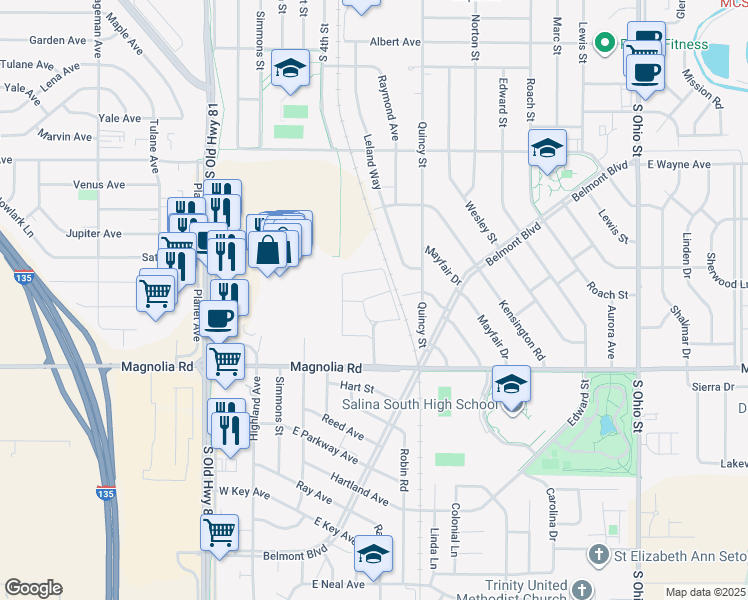 map of restaurants, bars, coffee shops, grocery stores, and more near 2363 Chapel Ridge Place in Salina