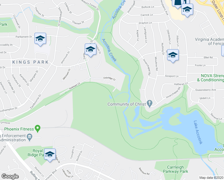 map of restaurants, bars, coffee shops, grocery stores, and more near 8307 Uxbridge Court in Springfield