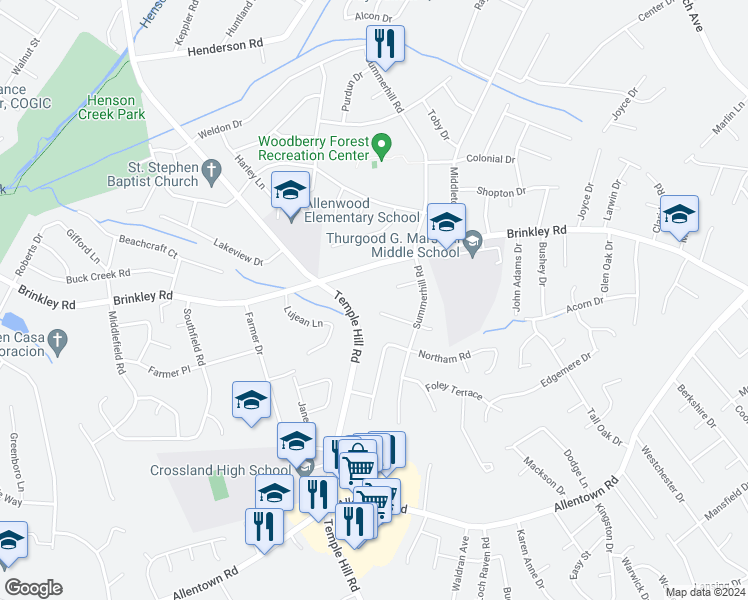 map of restaurants, bars, coffee shops, grocery stores, and more near 4700 Tamworth Court in Temple Hills