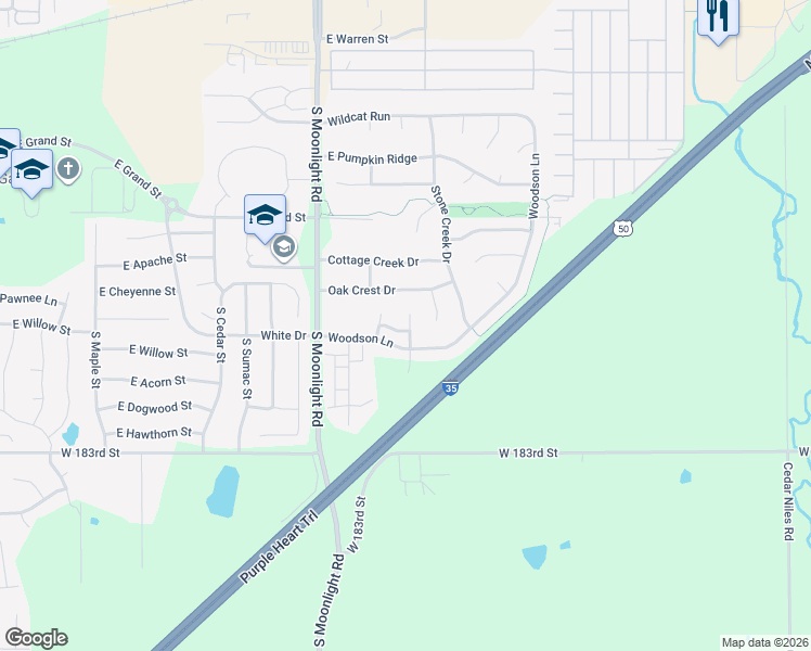 map of restaurants, bars, coffee shops, grocery stores, and more near 852 South Woodson Court in Gardner