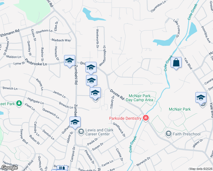 map of restaurants, bars, coffee shops, grocery stores, and more near 3401 Droste Road in Saint Charles