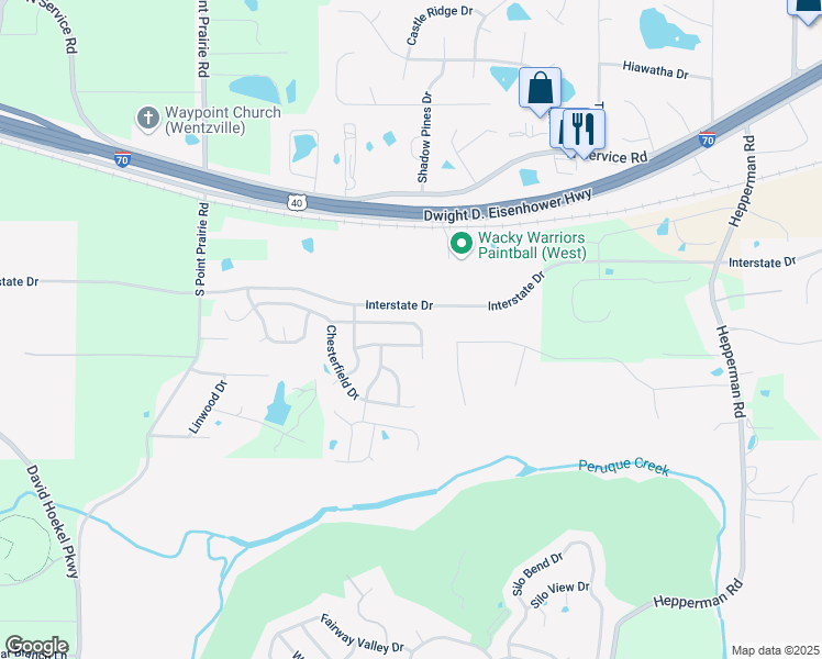 map of restaurants, bars, coffee shops, grocery stores, and more near 228 New Richmond Drive in Wentzville