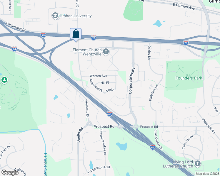 map of restaurants, bars, coffee shops, grocery stores, and more near 7 Meyer Lane in Wentzville
