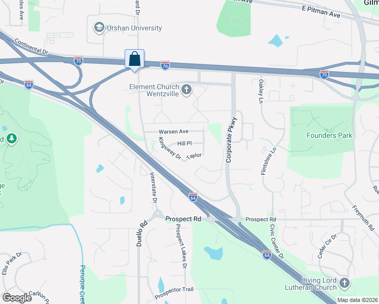 map of restaurants, bars, coffee shops, grocery stores, and more near 7 Meyer Lane in Wentzville