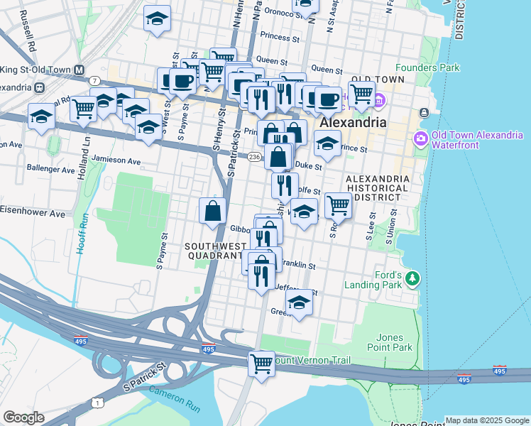 map of restaurants, bars, coffee shops, grocery stores, and more near 712 Wilkes Street in Alexandria