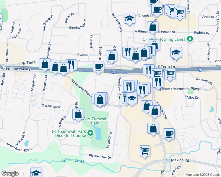 map of restaurants, bars, coffee shops, grocery stores, and more near 237 Woodbury Place Circle in O'Fallon