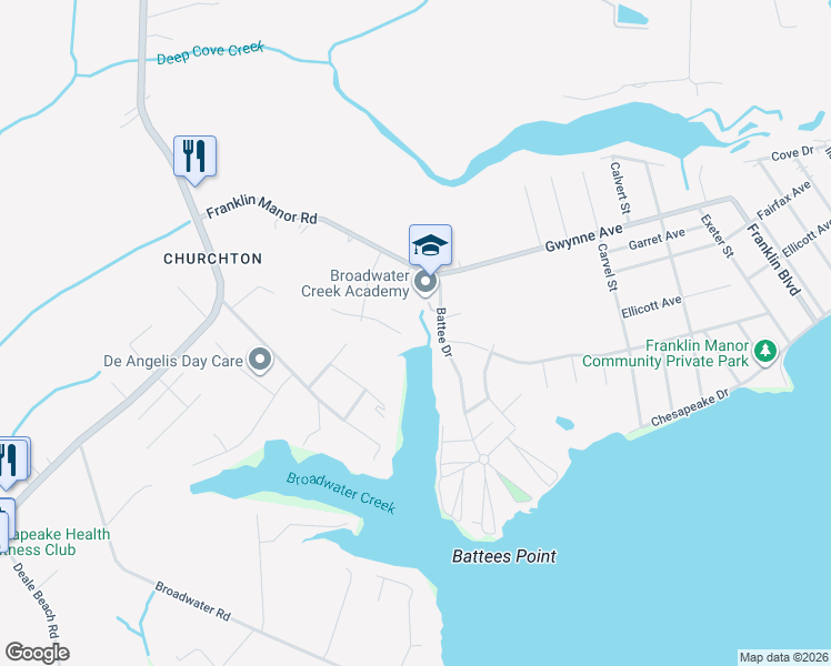 map of restaurants, bars, coffee shops, grocery stores, and more near 1054 Diamond Drive in Deale