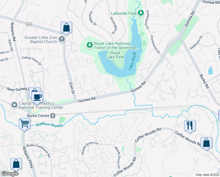 map of restaurants, bars, coffee shops, grocery stores, and more near 9940 Wood Wren Court in Fairfax