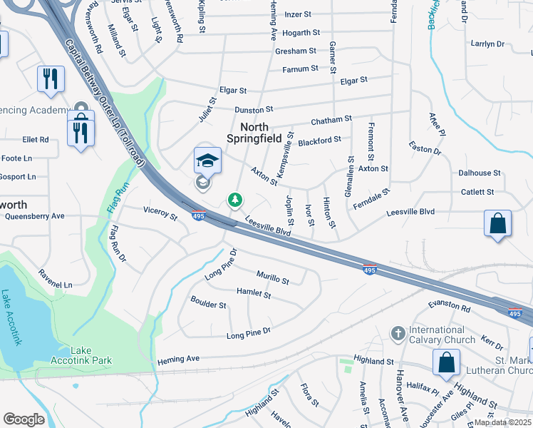 map of restaurants, bars, coffee shops, grocery stores, and more near 5508 Kathleen Place in Springfield