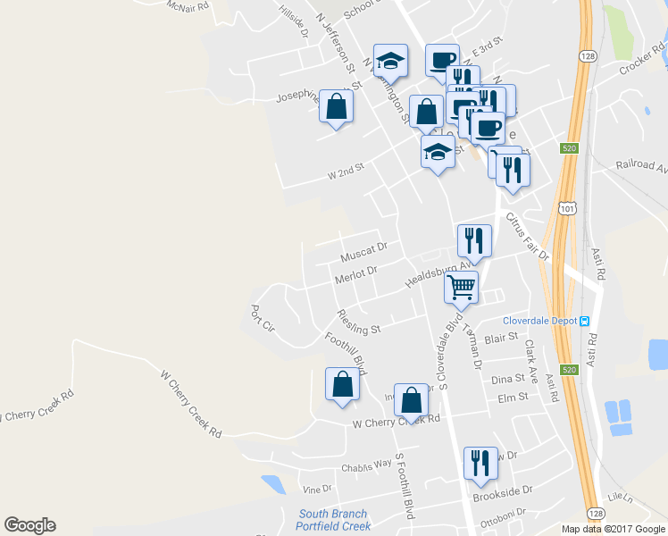 map of restaurants, bars, coffee shops, grocery stores, and more near 461 Muscat Drive in Cloverdale