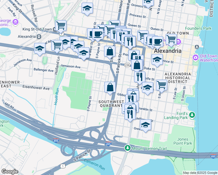 map of restaurants, bars, coffee shops, grocery stores, and more near 508 South Henry Street in Alexandria