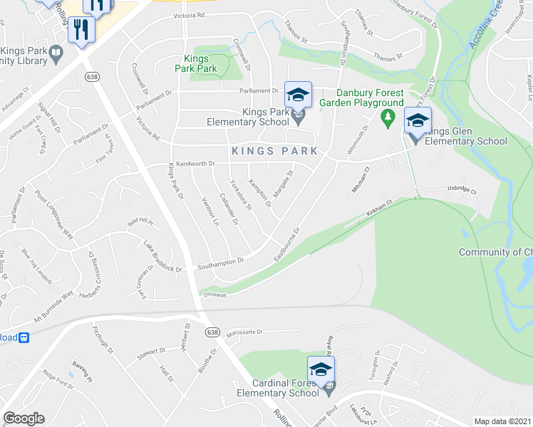 map of restaurants, bars, coffee shops, grocery stores, and more near 5522 Kempton Drive in Springfield