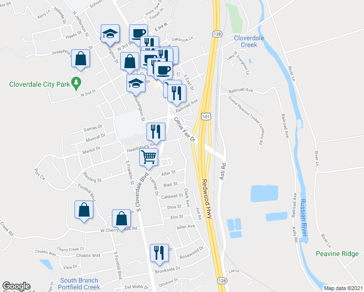 map of restaurants, bars, coffee shops, grocery stores, and more near 11 Clark Avenue in Cloverdale