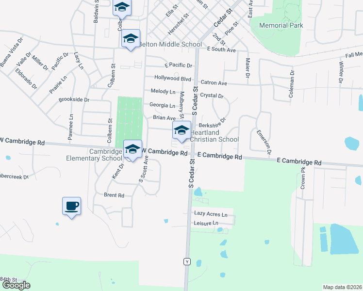 map of restaurants, bars, coffee shops, grocery stores, and more near 810 South Cedar Street in Belton
