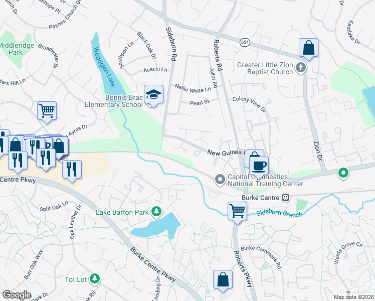 map of restaurants, bars, coffee shops, grocery stores, and more near 5513 Corot Court in Fairfax