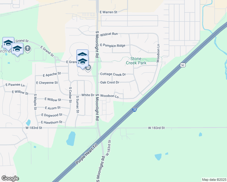 map of restaurants, bars, coffee shops, grocery stores, and more near 892 South Woodson Court in Gardner