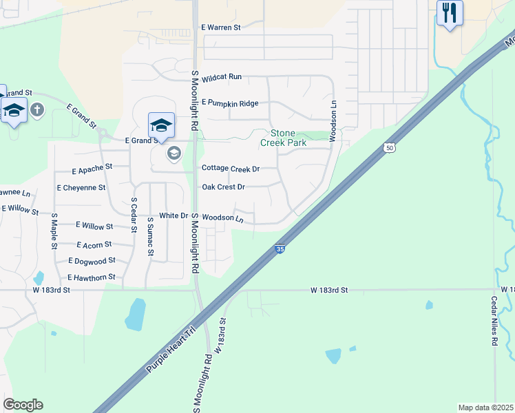 map of restaurants, bars, coffee shops, grocery stores, and more near 816 South Woodson Court in Gardner