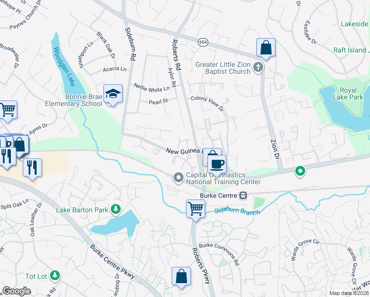 map of restaurants, bars, coffee shops, grocery stores, and more near 5532 Inverness Woods Court in Fairfax