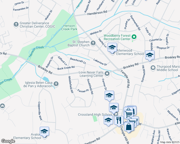 map of restaurants, bars, coffee shops, grocery stores, and more near 4208 Brinkley Road in Temple Hills